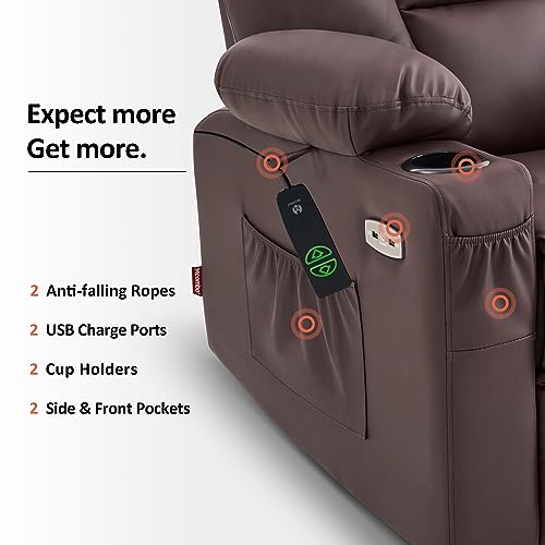 MCombo Small Power Lift Recliner Chair with Massage and Heat for Petite People, Cup Holders, USB Ports, Side Pockets, Faux Leather 7569 (Small