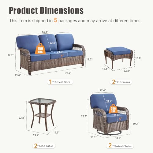 7 Pieces Outdoor Furniture Set with Swivel Chairs
