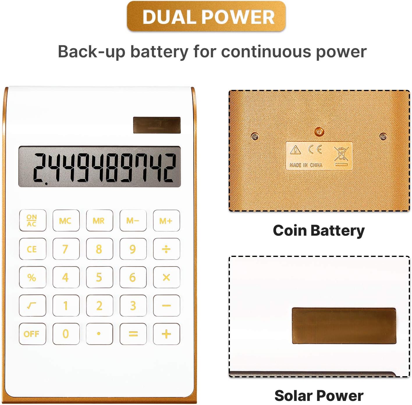 2 Pieces Office Home Calculator Solar Power Calculator Slim Elegant Design Solar Calculator Dual Powered Desktop Calculator Tilted LCD Display for