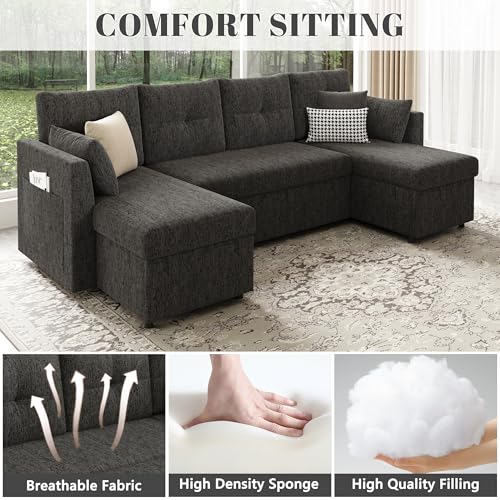 Oversized Sleeper Sofa Couch, 110 inch 2 in 1 Pullout Couch Bed with Double Storage Chaise