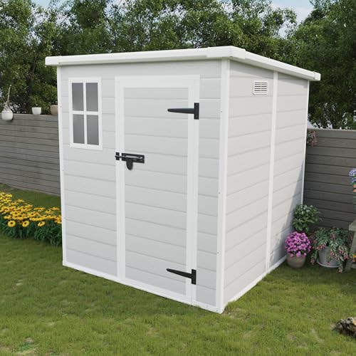 4×8 FT Outdoor Metal Storage Shed,Heavy-Duty Lean to Storage Shed with Floor Base,Garden Tool Metal Storage House W/Lockable Door and 2 Air Vents