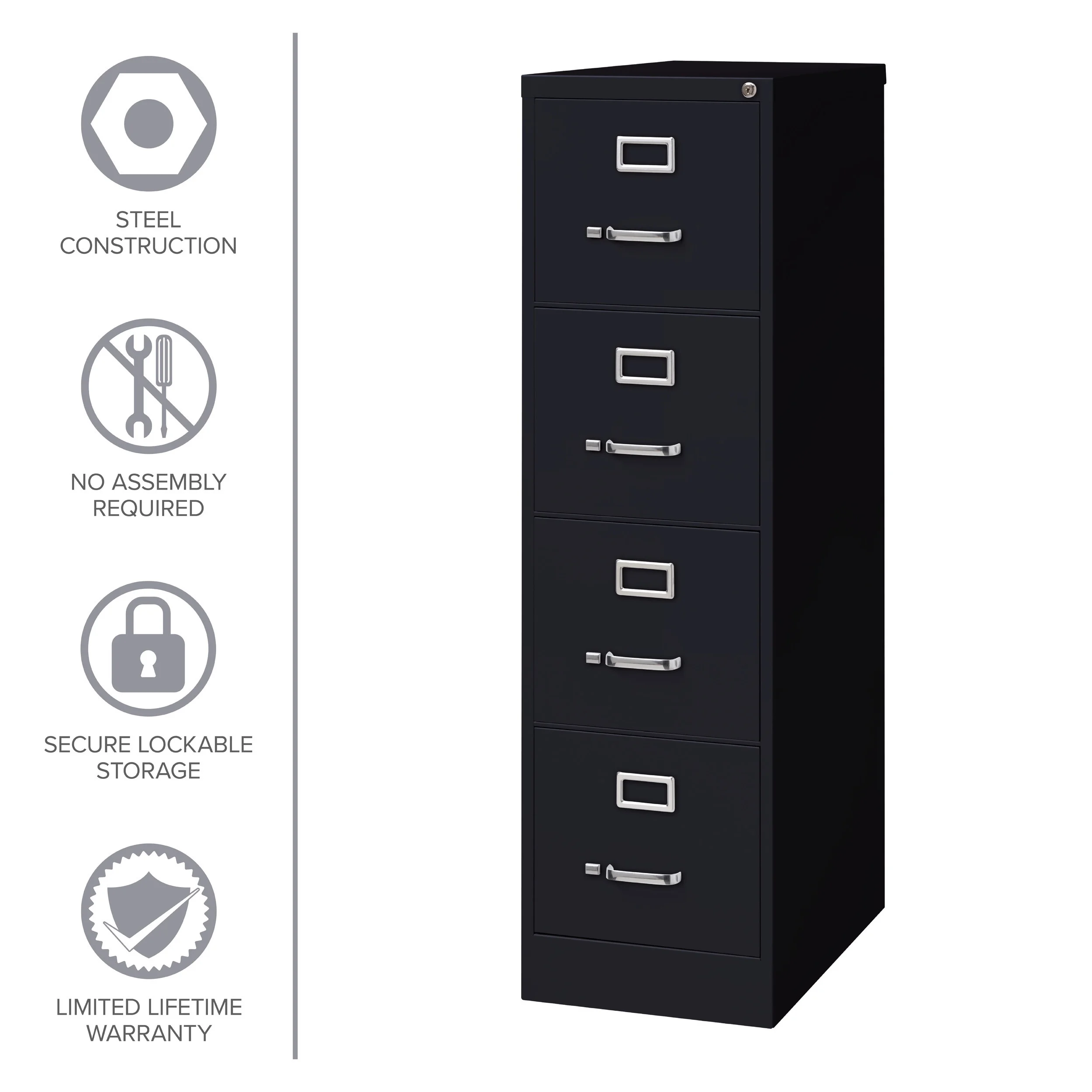 Hirsh 25" Deep 4 Drawer Letter Width Metal Vertical File Cabinet, Commercial Grade, Black