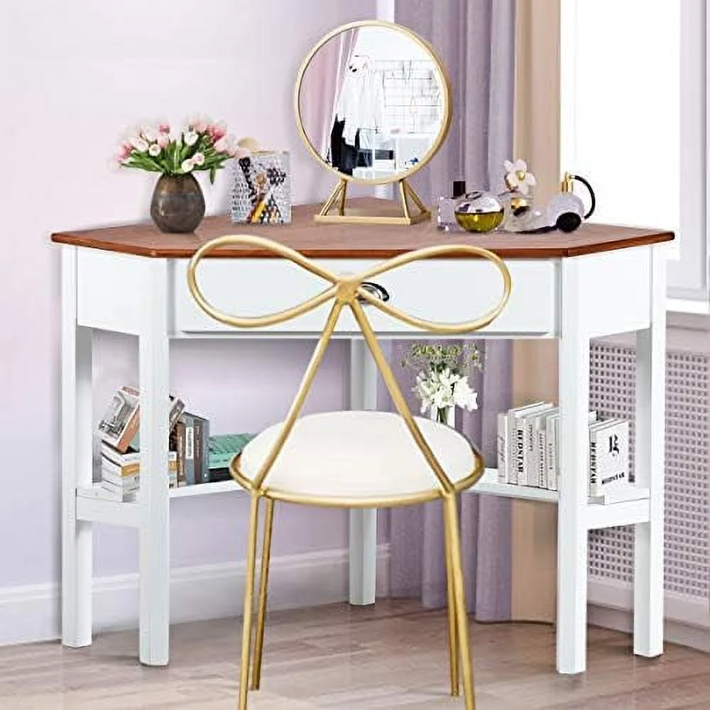YPDCHB Corner Desk  Corner Computer Desk with Drawer for Small Space  Small Corner  Vanity Desk  90 Degrees Triangle Corner Desk with  Shelves