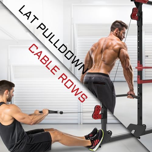 Fitness Reality Power Cage Squat Rack with Optional LAT Pulldown, Cable Crossover, 800 lb Capacity, Multi-Grip Pull-Up Bar, Adjustable Safety Bars