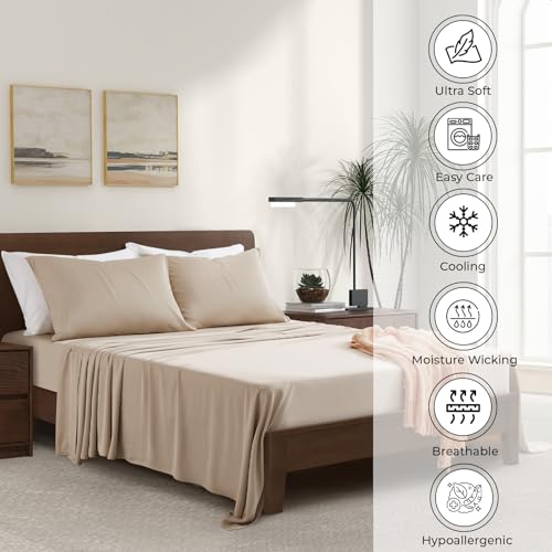 Luxury Bamboo Market | Queen Size Bed Sheet Set | 100% Viscose Made from Bamboo | Organically Grown | Ultra Soft | Cooling Sheets for Hot Sleepers |