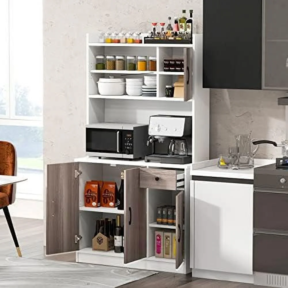 CCBIUOMBO Kitchen Pantry  Cabinet  71'' Freestanding Microwave Cupboard with 3 Cabinets