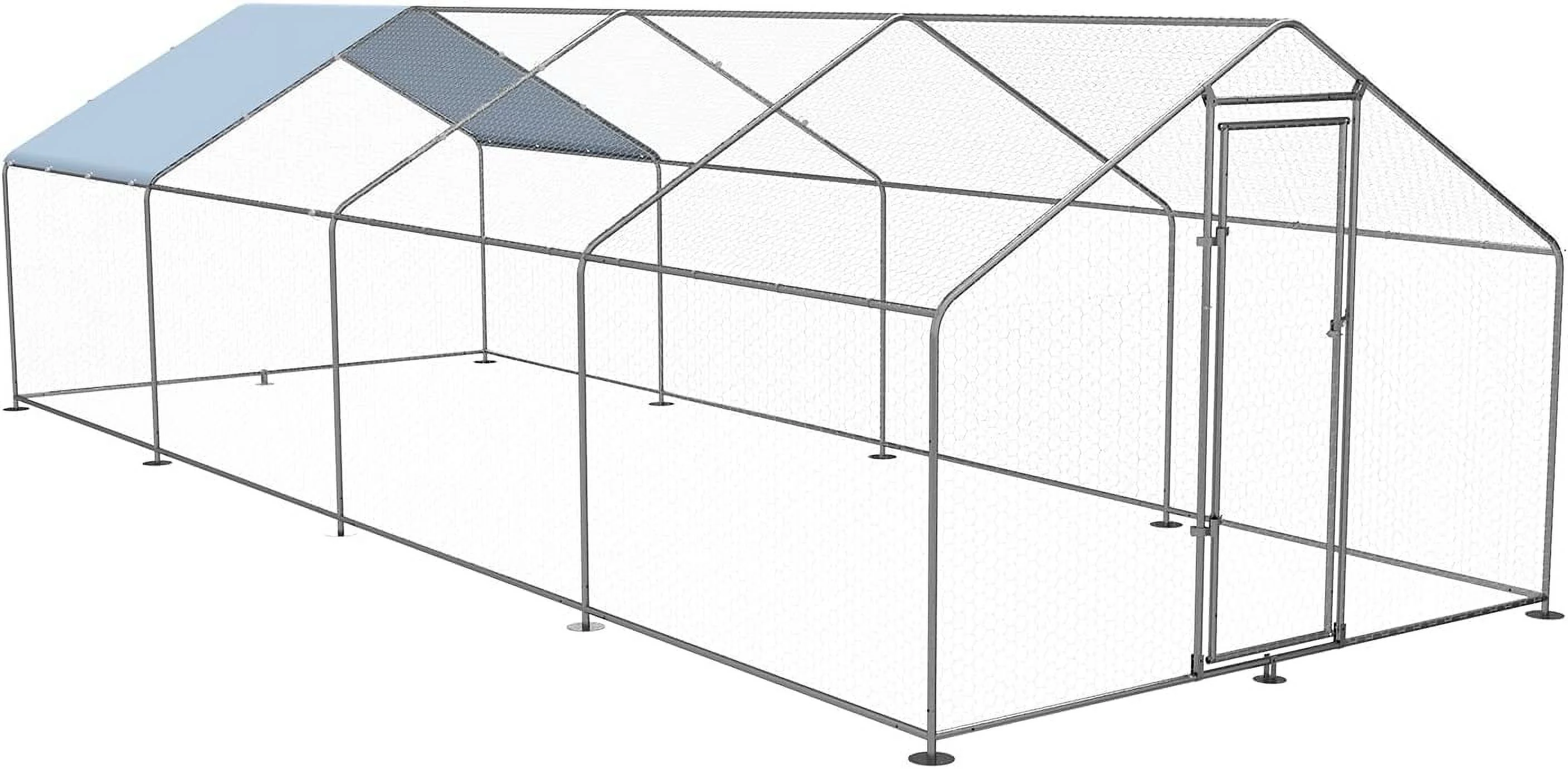 Petony Chicken Coop Outdoor Walk-in Poultry Cage Large Metal Pen Hen Run House Spire Shaped Cage with Waterproof Anti-Ultraviolet Cover