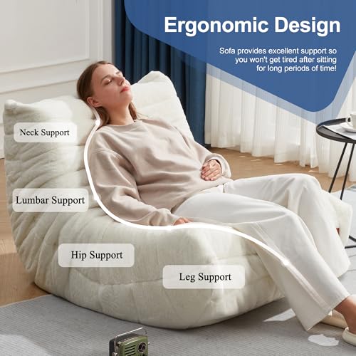 Bean Bag Chairs for Adults Giant Bean Bag Chair Memory Foam BeanBag Chair Big Bean Bag Sofa with Filler Faux Fur Fireside Beanbags Lazy Sofa for