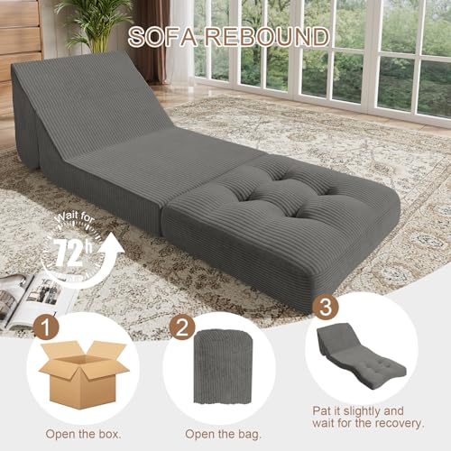 COMAX Folding Sofa Bed, Convertible Chair Bed Corduroy 3-in-1 Foldable Floor Couch with High-Density Foam, Futon Sofa Sleeper Mattress