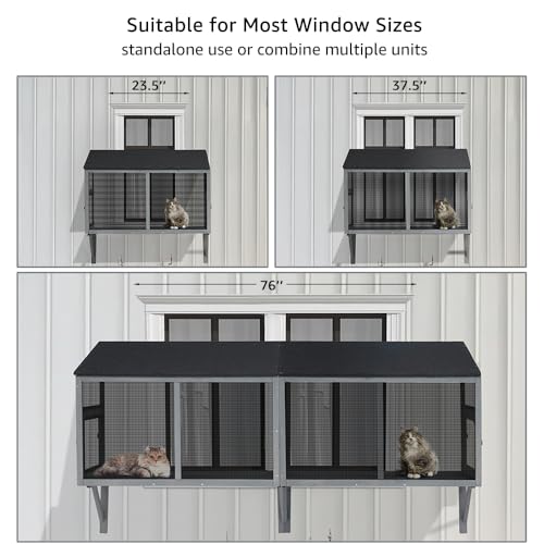 beeNbkks Bug Proof Cat Catio, Window Box Enclosure for Indoor Cats, Wooden Cat Window Perch House, Expandable for Multi Cats