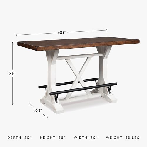 Signature Design by Ashley Valebeck Rustic Farmhouse 36" Counter Height Dining Table, Brown & White