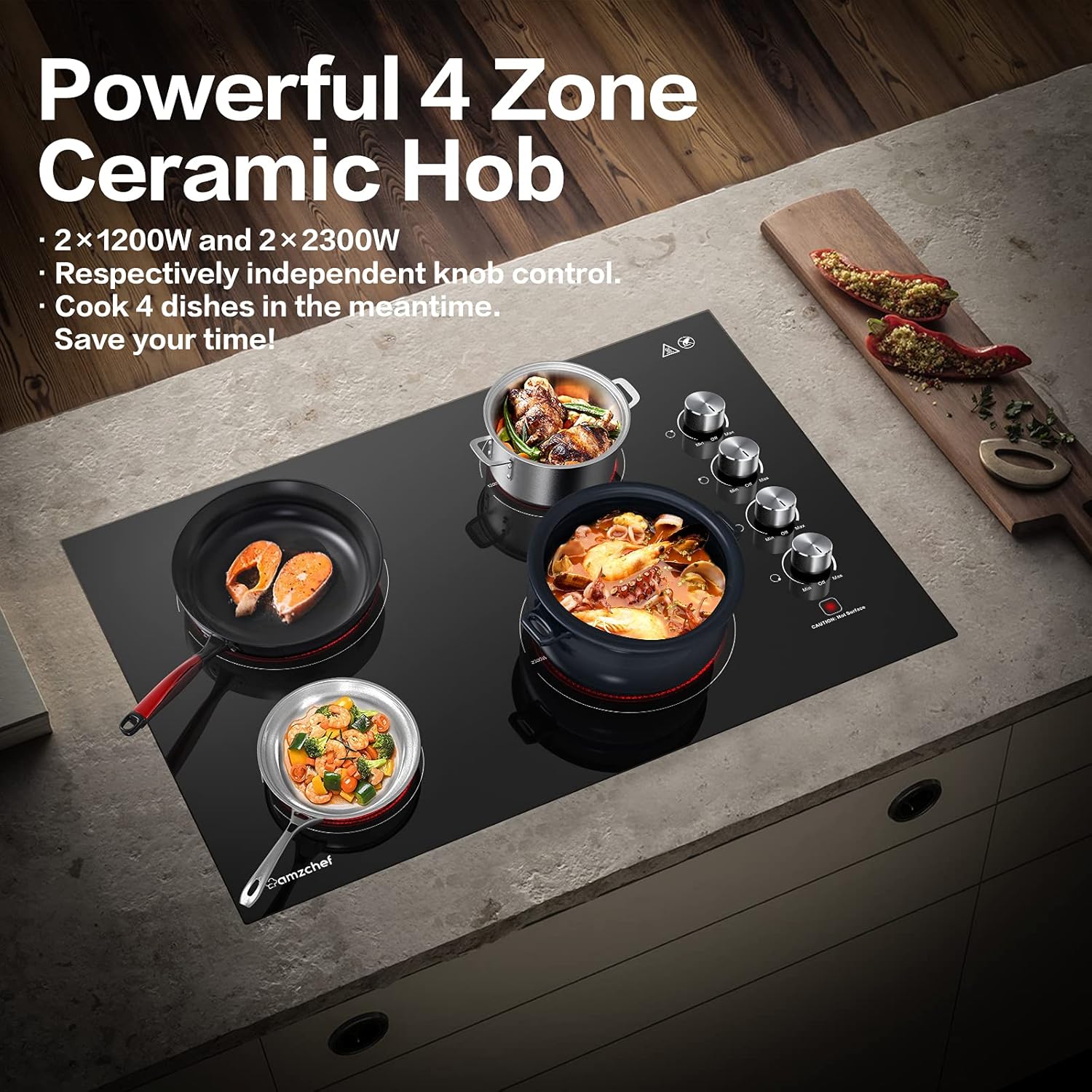 AMZCHEF Electric Cooktop 30 Built-in Electric Burner with 4 Burners, ETL Safety Certified, Power Control by Knob