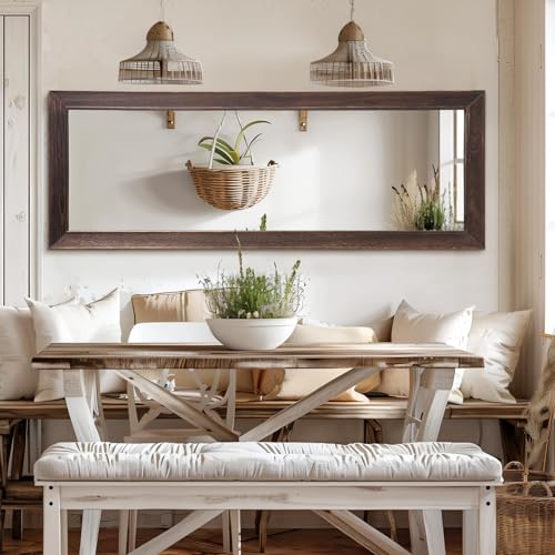 MELOMOIR Rustic Farmhouse Full Length Mirror, 64"x21" Wood Frame Floor Mirror, Free Standing Mirror Leaning Hanging Mirror