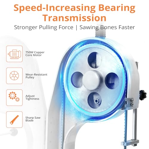 Electric Bone Saw Machine, 750W Meat Saw for Butchering, 0.39～6.7 Inches Cutting Thickness with 6 Saw Blades