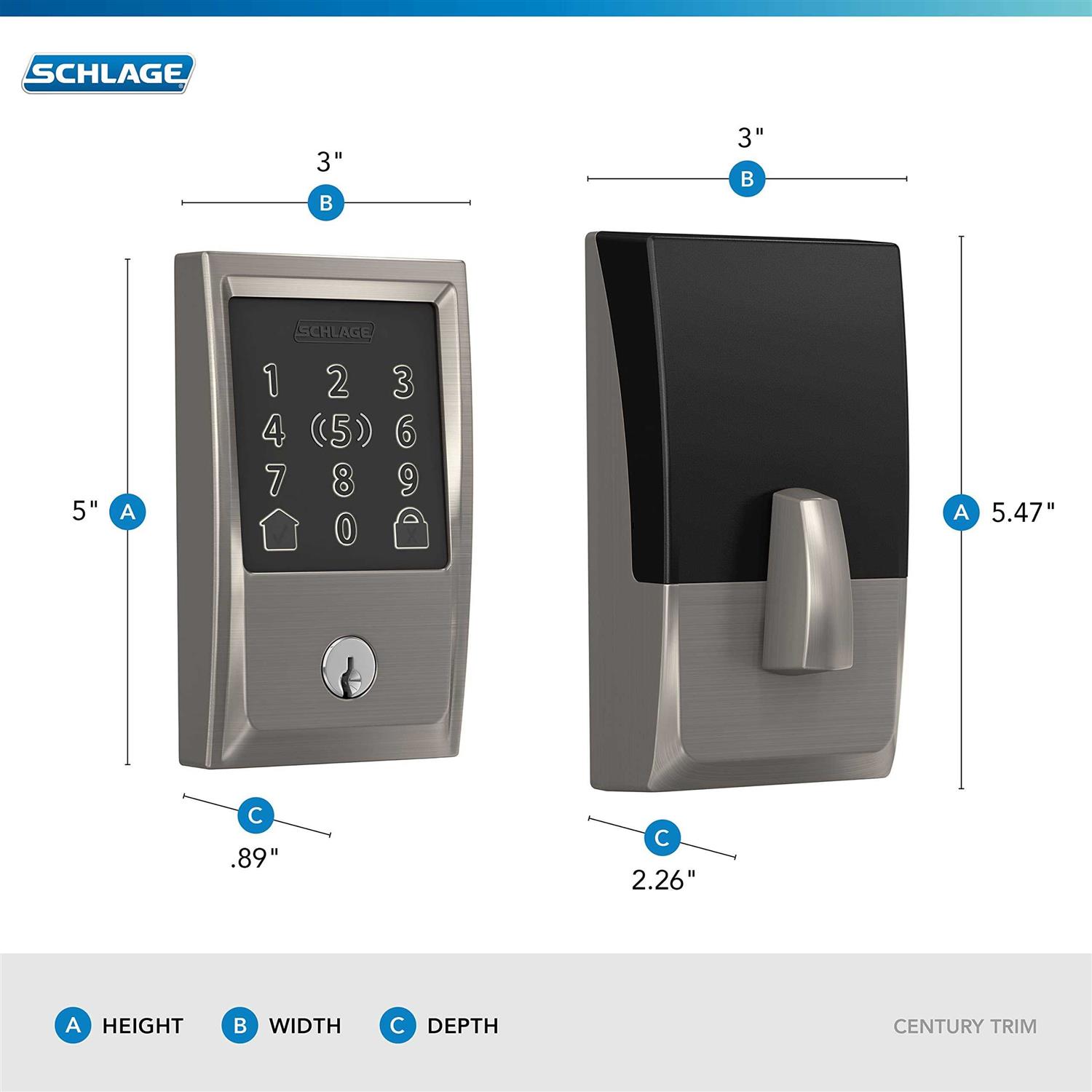 Schlage BE499WB-CEN Encode Plus Century Touchscreen Electronic Deadbolt with WiFi - Shop Hardware Tools Online Store