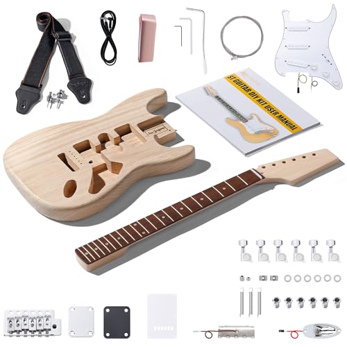 Leo Jaymz DIY Single Cut Electric Guitar Kits with Mahogany Body and Neck - Rosewood Fingerboard and All Components Included (LP Hollow)