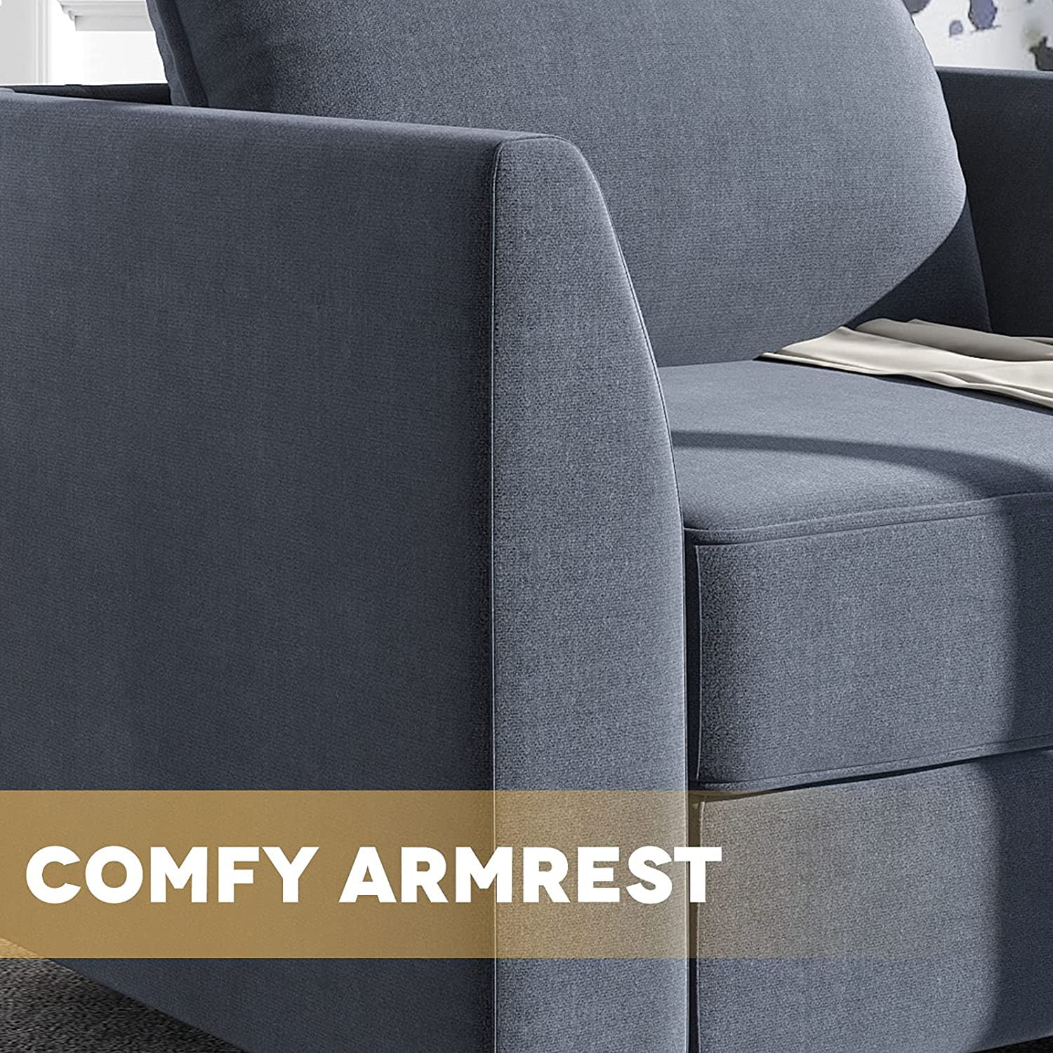 HONBAY Modern Sectional Sofa Upholstered 3-Seater Modular Couch, Bluish Gray
