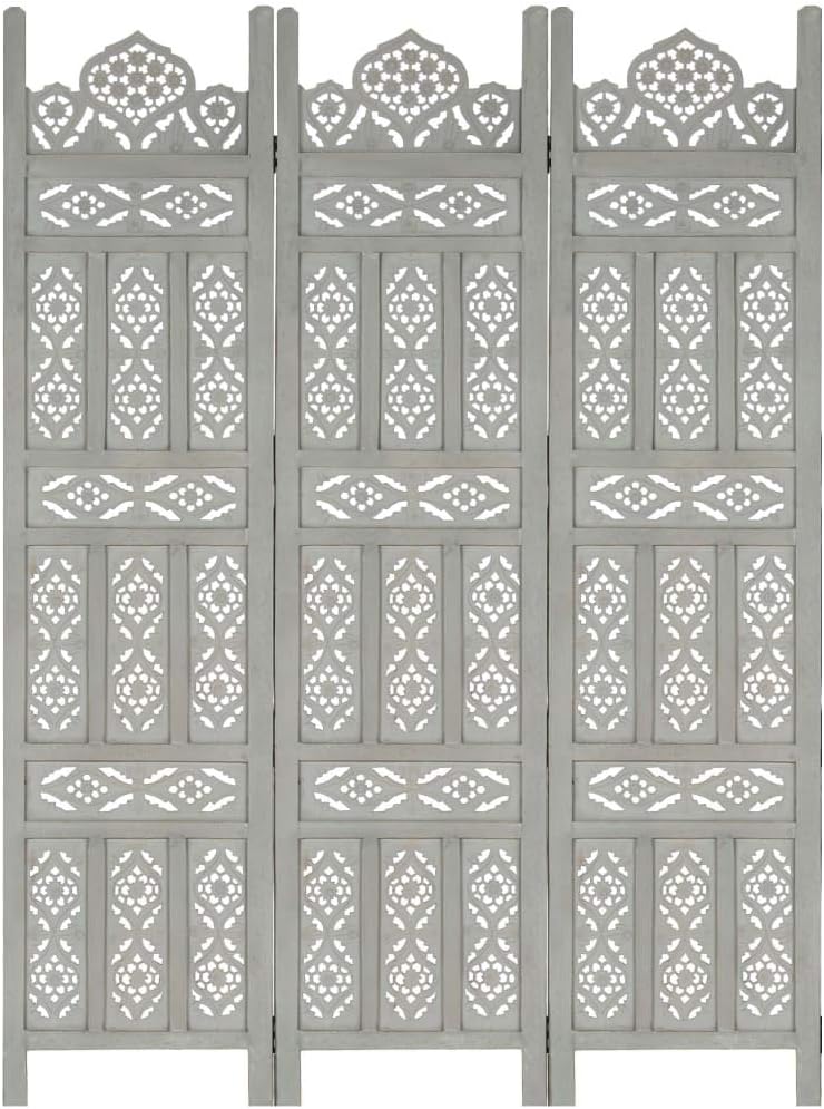 vidaXL Solid Mango Wood Hand Carved 3-Panel Room Divider Wooden Room Dividers Privacy Screen Panel Screens Room Partition Paravent Dressing Brown