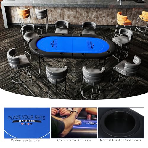 COLOR TREE Foldable Blackjack Poker Table, 84" Premium Texas Hold'em with Cup Holders, Padded Rails, Stylish Blue Design