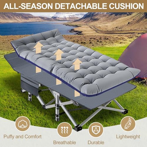 DoCred Folding Camping Cot with Mattress, 2 Pack Heavy Duty Folding Cot for Adults, Portable Sleeping Cot Bed Adults Outdoor Bed with Carry Bag