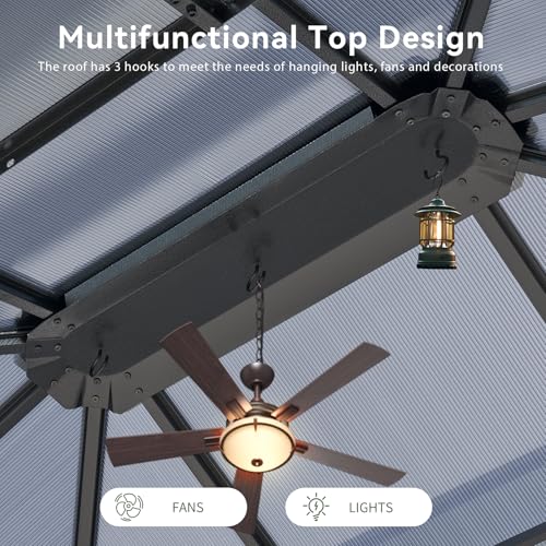 Aoxun 12'x10' Hardtop Gazebo, Aluminum Frame Permanent Pavilion with Curtains and Netting, Outdoor Polycarbonate Double Roof Canopy