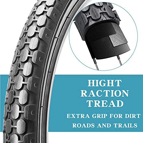 2 Pack 26" x 2.125" Inch Beach Cruiser Bike Tires with or Without Tire Levers Folding Bicycle Comfortable Replacement Tires Black Wall/White Side