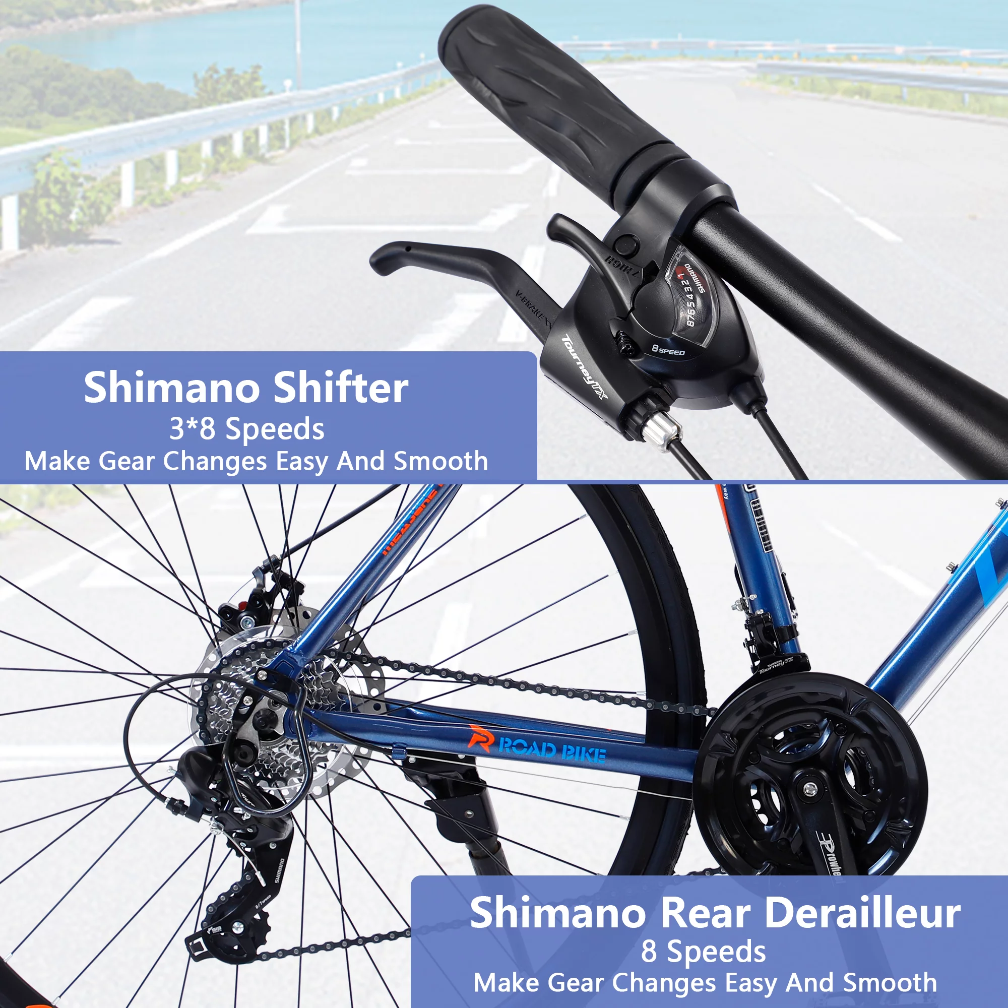24in Hybrid Road Bike 24 Speed Disc Brakes Lightweight Frame City Commuter Bike for Men/Women
