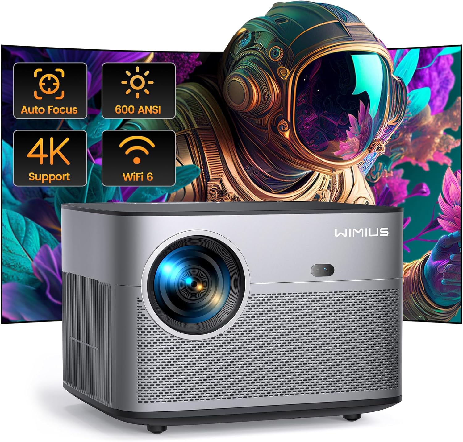 [Auto Focus/Keystone] 4K Projector with WiFi 6 and Bluetooth 5.2, FHD Native 1080P WiMiUS P64 Outdoor Movie Proyector, 50% Zoom