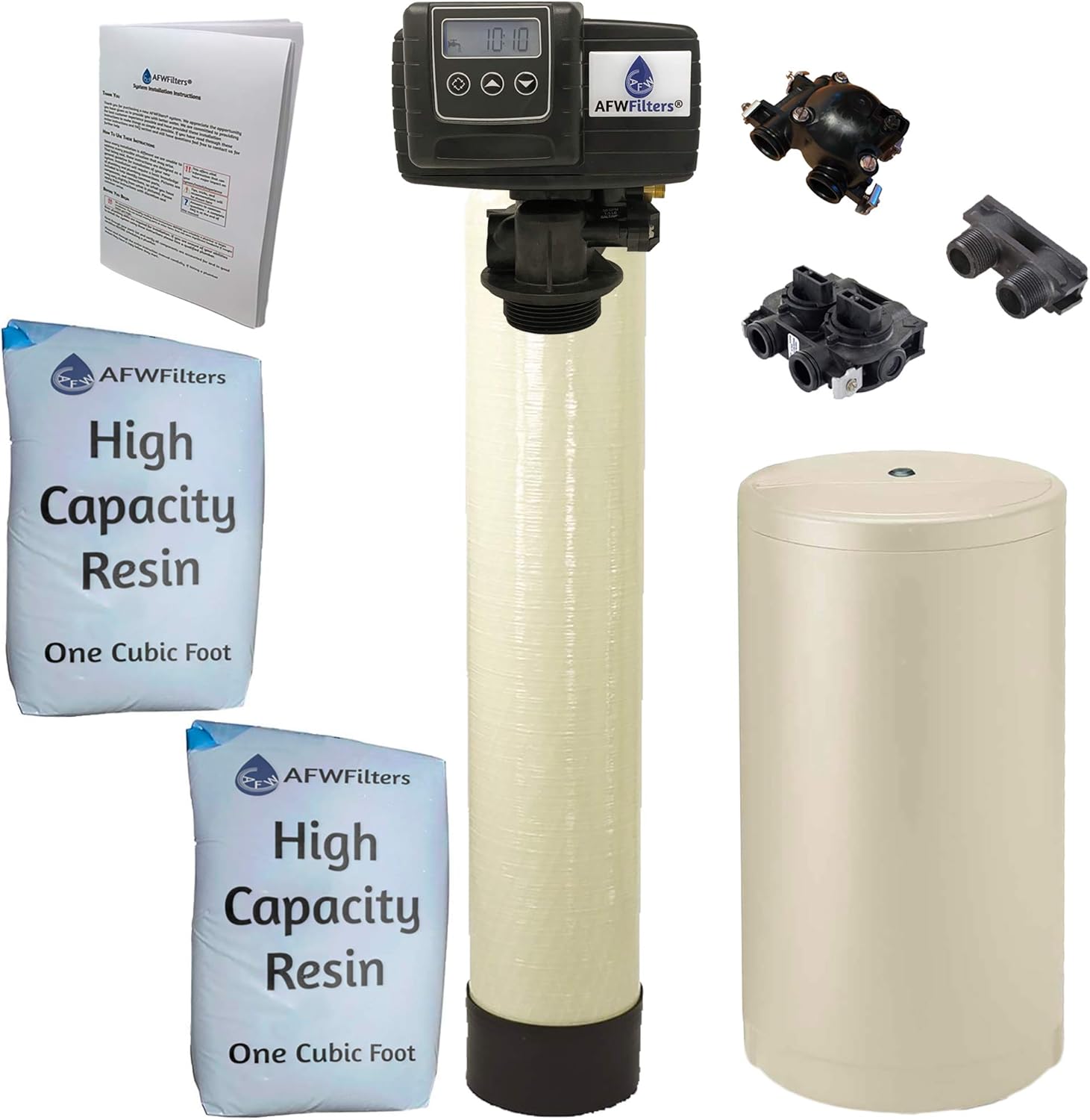 Fleck 64k 1 Inch Whole House Water Softener System 5600sxt Digital Meter Grain-Includes Bypass Valve & brine Tank with Safety Float