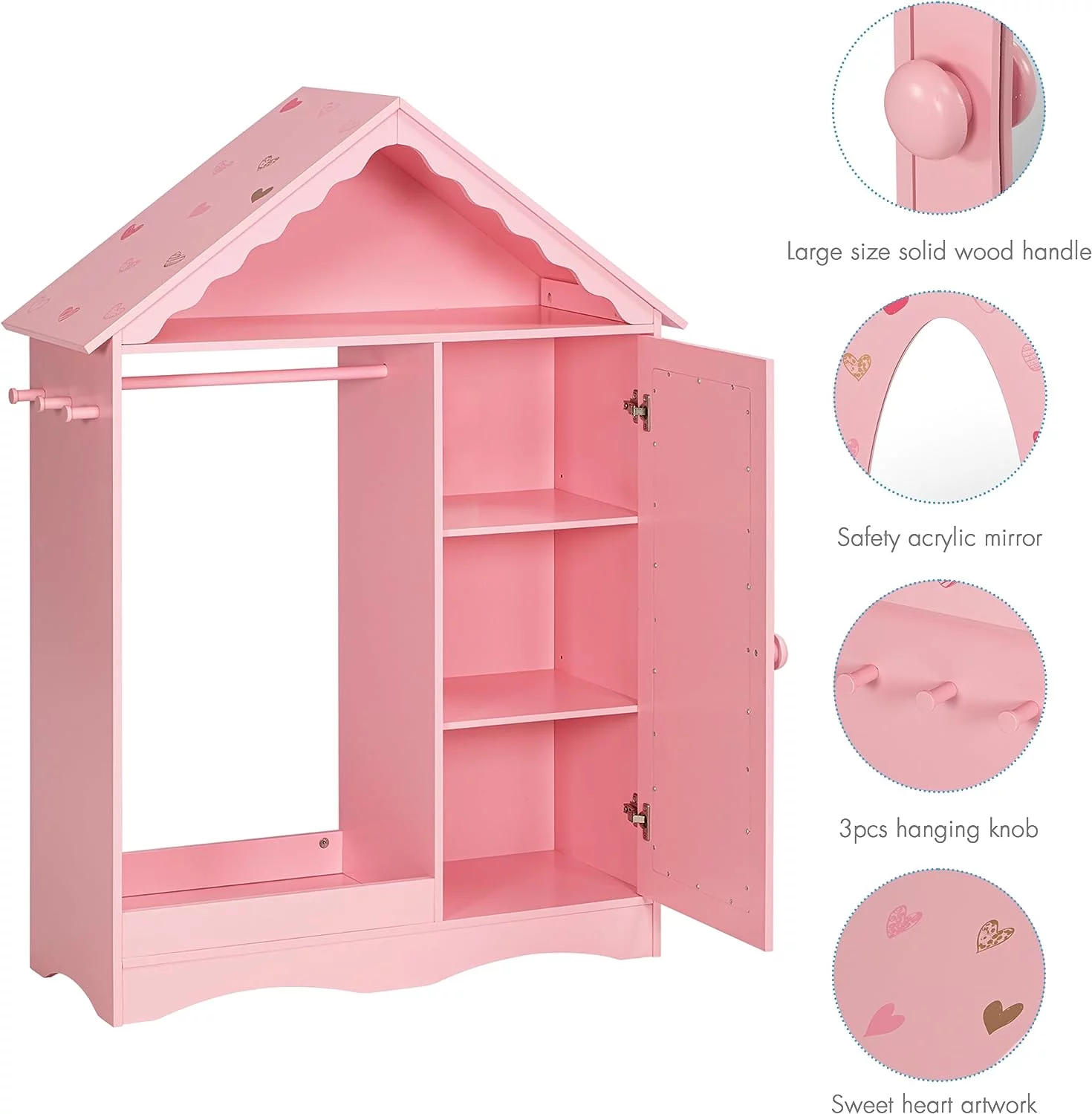 UTEX Kids Dress Up Storage with Mirror, Kids Wardrobe Closet, Dress Up Armoire for Little Girls