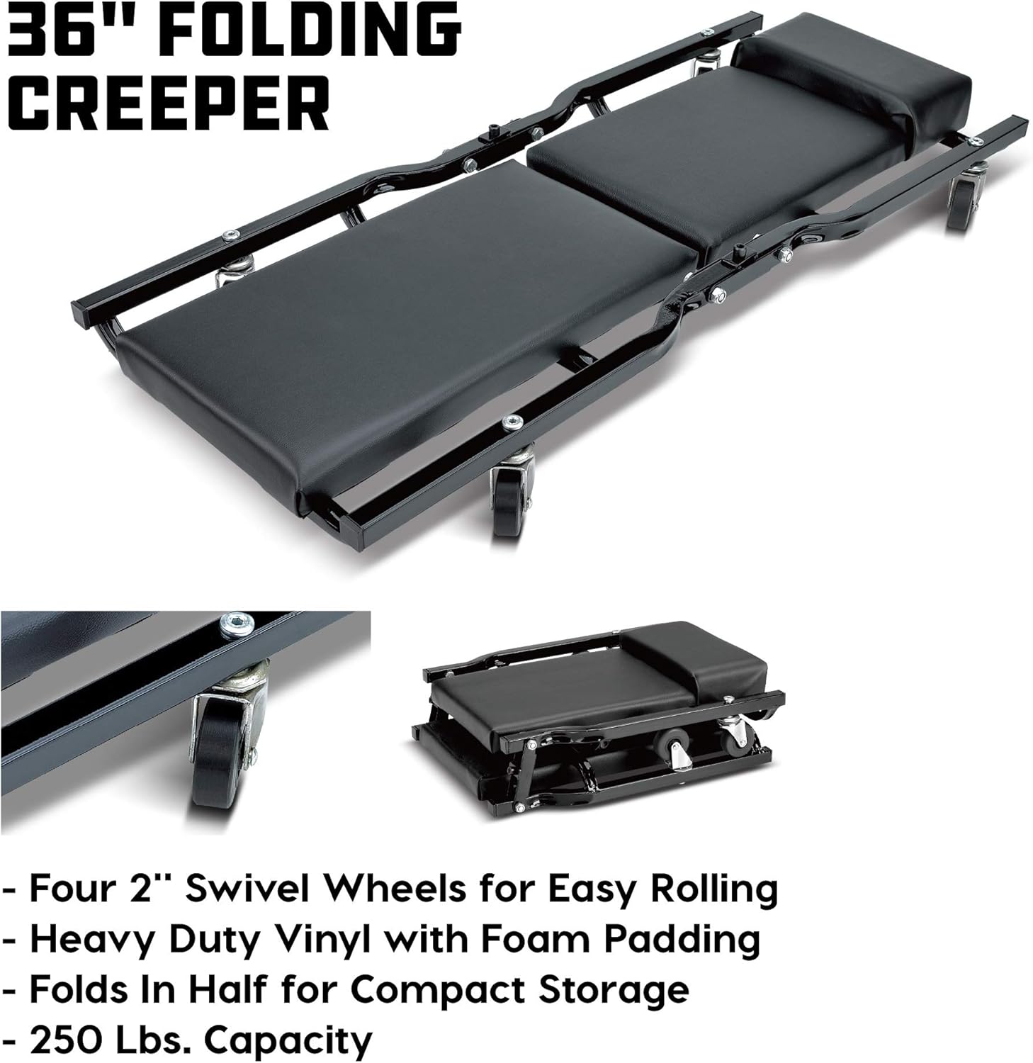 Powerbuilt 6 Piece Car Jack and Garage Creeper Service Set, 2 Ton Vehicle Lift, Jackstands, Folding Creeper, Wheel Chocks