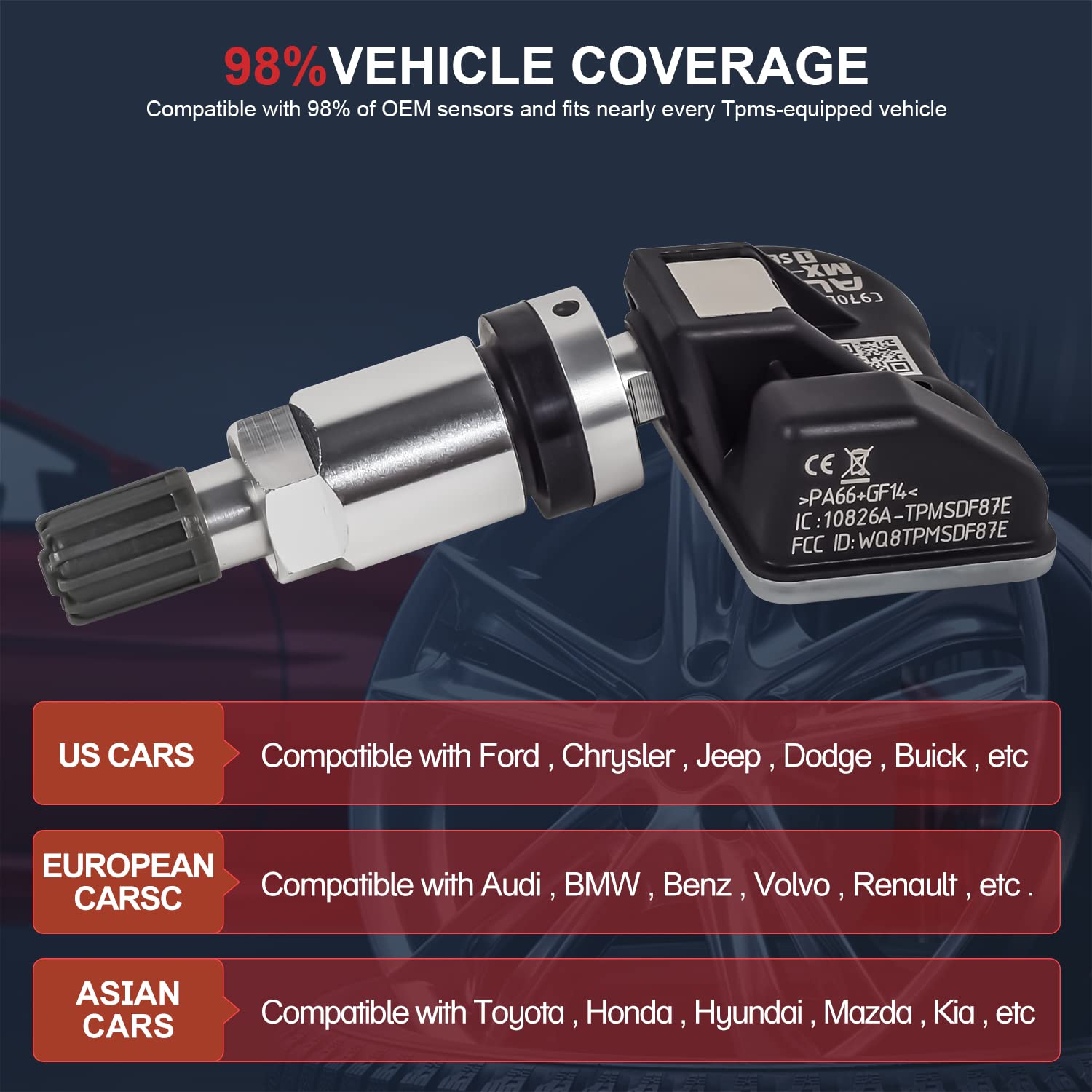 Autel TPMS Sensor MX-Sensor TPS218 315MHz+433MHz 2 in 1 Dual Frequency Replaced OEM Tire Pressure Sensor Universal Programmable Screw-in Sensor Sets