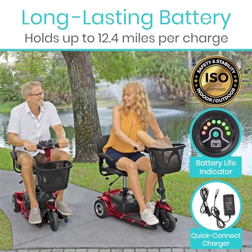 Vive 3 Wheel Mobility Scooter - Electric Powered Mobile Wheelchair Device for Adults - Folding, Collapsible and Compact for Travel