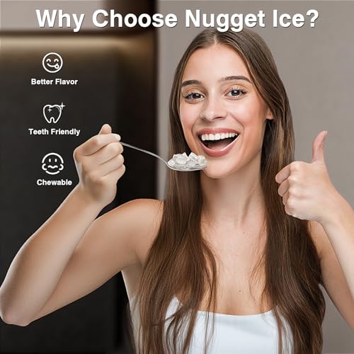 Nugget Ice Makers Countertop, Pebble Ice Machine with Chewable Pellet Ice, 34Lbs/24H, Self-Cleaning, Sonic Ice, One-Click Operation, for Kitchen