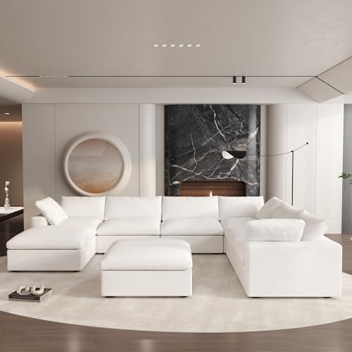 160.6" Cloud Couch Modular Sectional Sofa for Livingroom,Oversized Convertible Sofa with Storage Ottomans,6 Seat Wide Couches