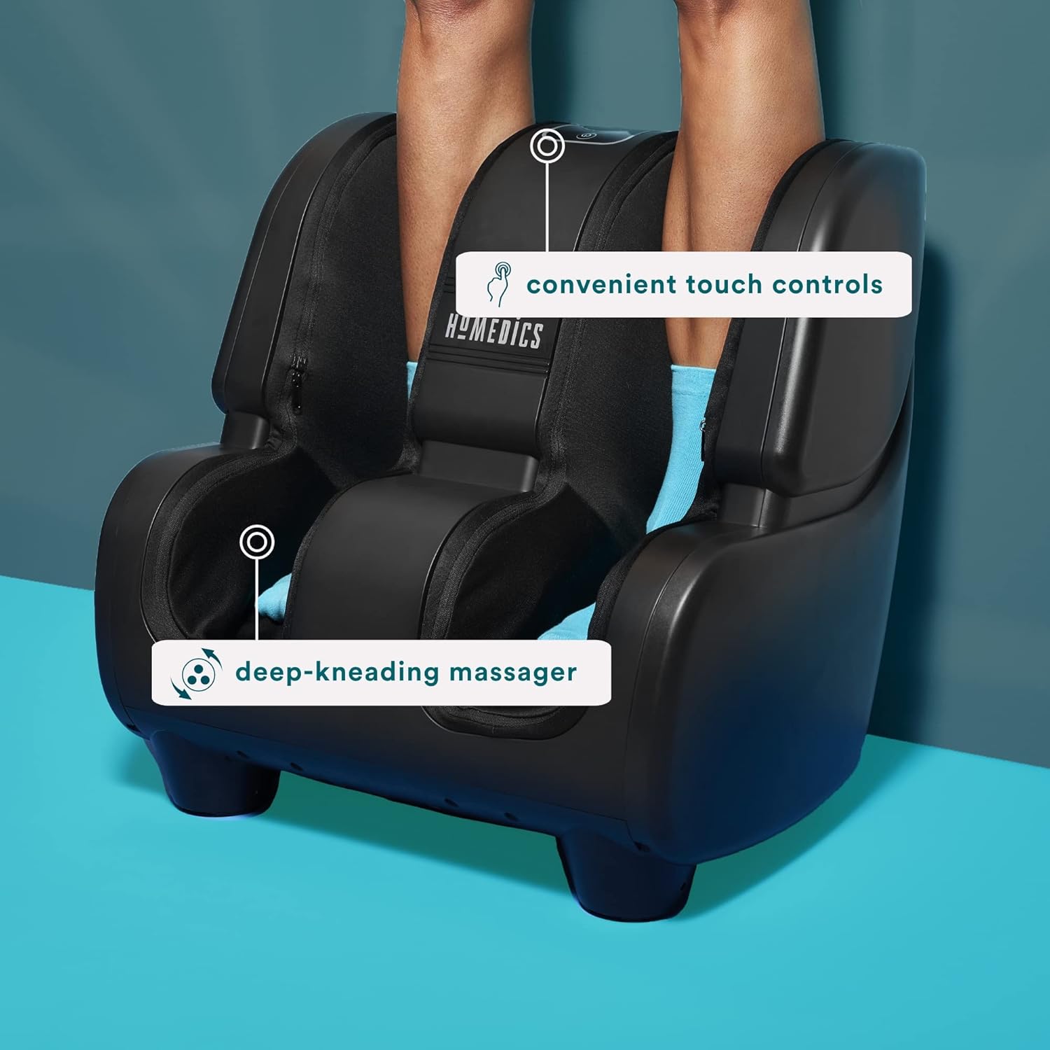 Homedics Therapist Select Foot and Calf Massager Rolling Massage, 4 Programs, 3 Intensities, Adjustable Tilt for Comfort & Washable Liners