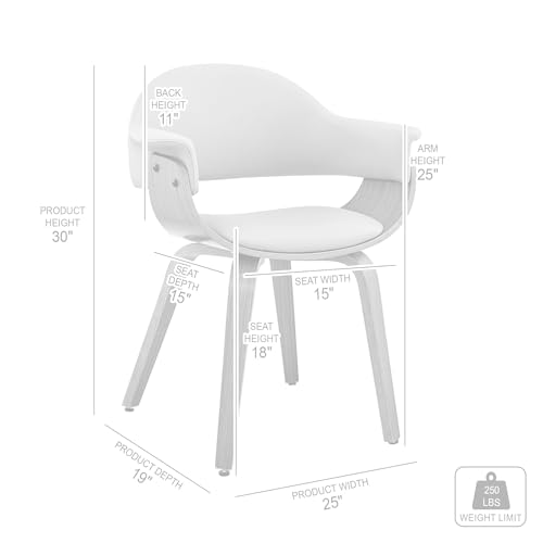 Armen Living Adalyn Faux Leather and Wood Dining Room Accent Chair, Cream/Walnut 19D x 25W x 30H in