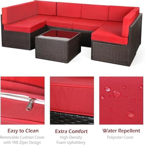 U-MAX 7 Piece Outdoor Patio Furniture Set, PE Rattan Outdoor Wicker Sectional Furniture Chair Set with Cushions and Tea Table