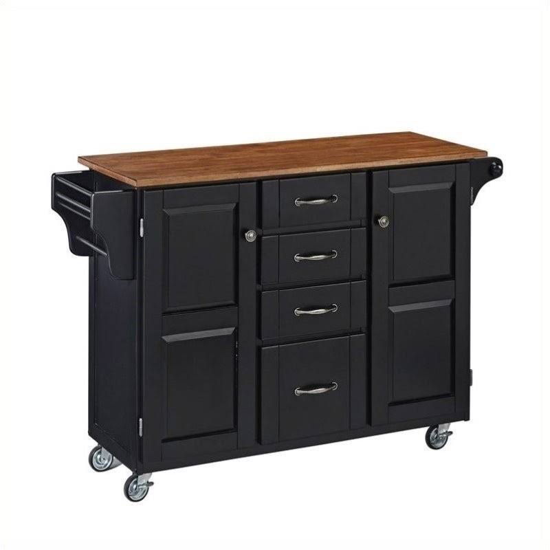 Hawthorne Collections Kitchen Cart with Oak Top in Black - HC-427146