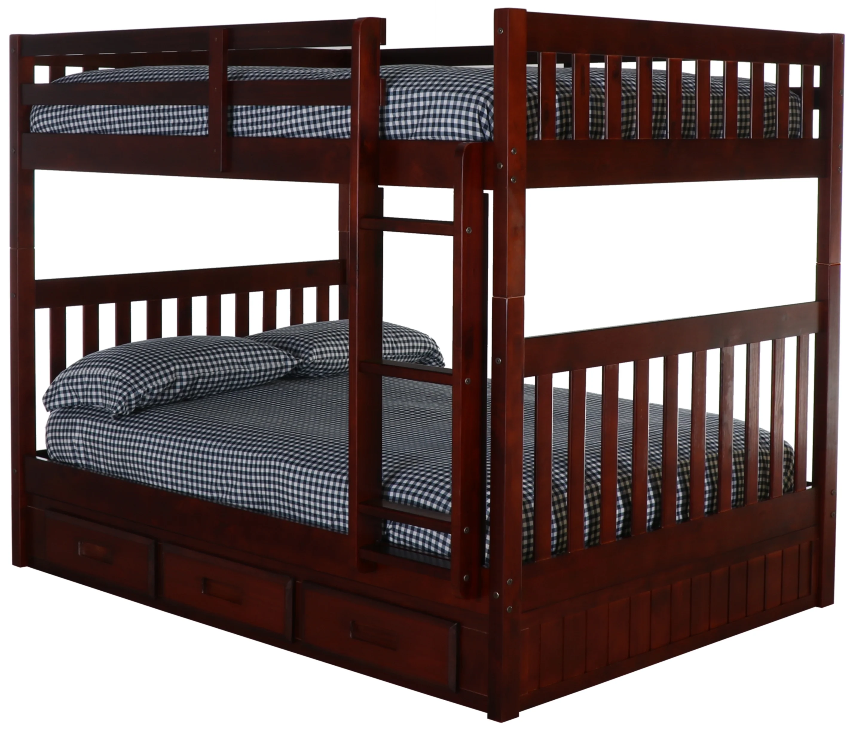 Discovery World Furniture - Full over Full Size Ladder Bunk Bed with 3 Drawers, Bunk Bed with Storage, Merlot