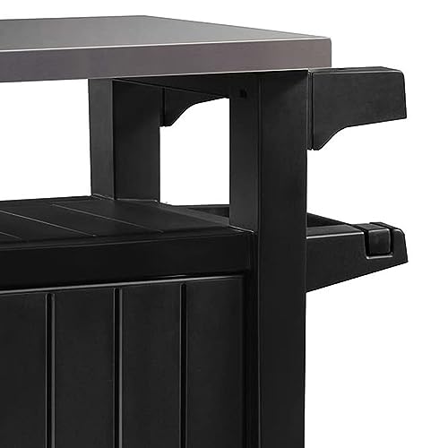 Keter Outdoor Rolling Table Cart for Food Prep, Storage, Bar & Grill, Dark Brown - Portable Kitchen Island Tabletop with Wheels for Drinks, Snacks