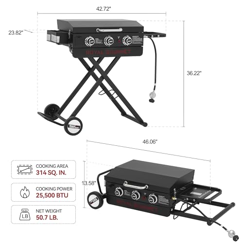 Royal Gourmet PD3001 3-Burner Propane Gas Griddle with Collapsible Stand