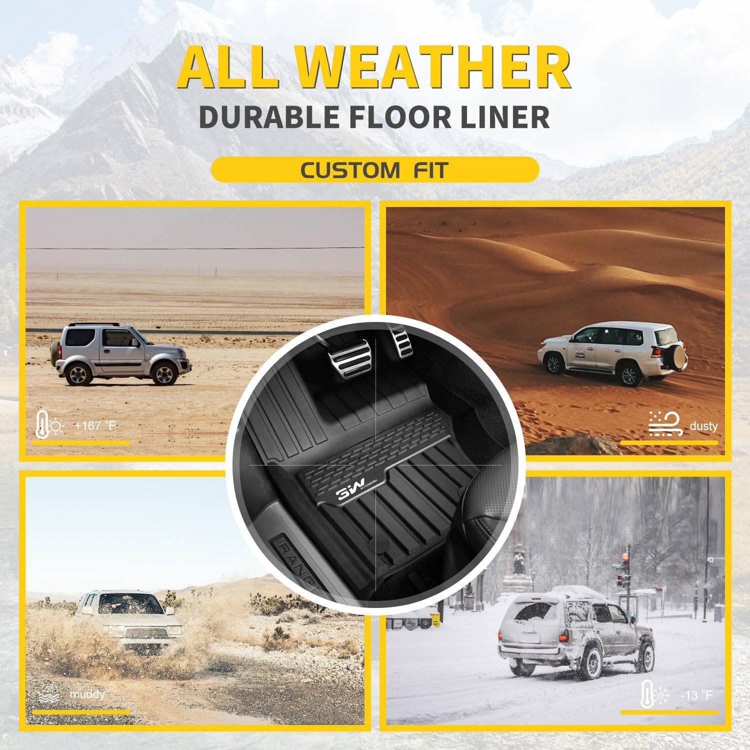 3W Floor Mats Compatible for Range Rover Velar 2017-2022 TPE All Weather Custom Fit Floor Liner for Range Rover Velar1st and 2nd Row Full Set