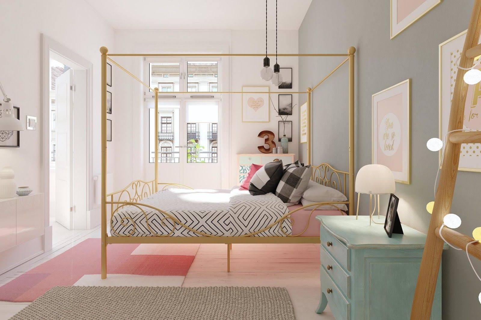 DHP Canopy Metal Bed, Full Size Frame, Gold