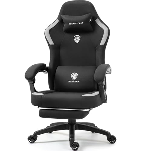 Dowinx Fabric Gaming Chair with Pocket Spring Cushion,Breathable Computer Chair with Massage Lumbar Support and Footrest