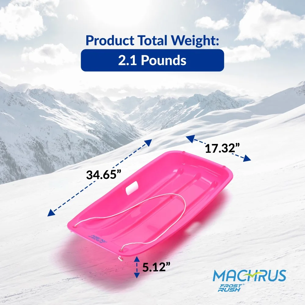 Machrus Frost Rush Snow Sled, Large&nbsp;Plastic Toboggan Sled for&nbsp;Winter Sledding with Attached Pull Rope for Kids and Adults- 1 Pack