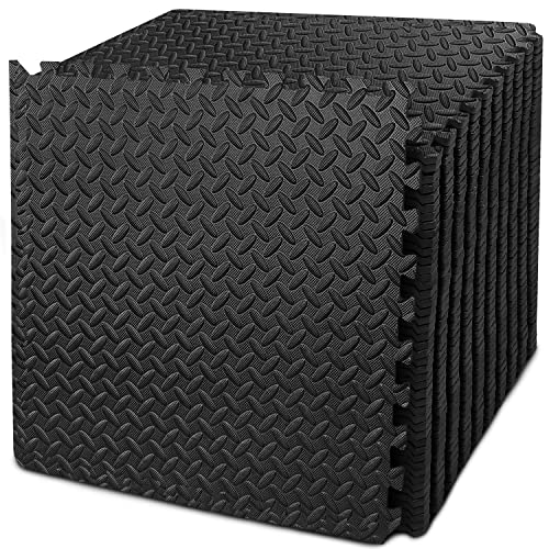 BEAUTYOVO Puzzle Exercise Mat with 12/24/48 Tiles Interlocking Foam Gym Mats, 24'' x 24'' EVA Foam Floor Tiles