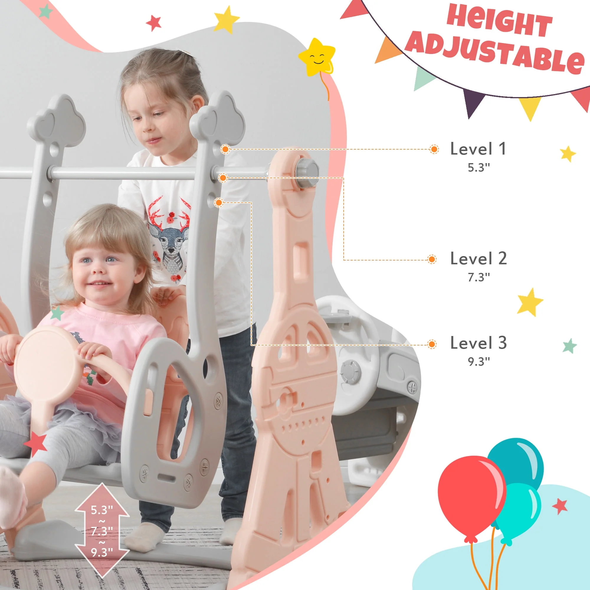 Toddler Slide and Swing Set 3 in 1, Kids Playground Climber Swing Playset with Basketball Hoops Freestanding Combination Indoor & Outdoor