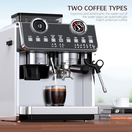 Espresso Machine with Grinder, 20 Bar Pressure Professional Espresso Maker with 30 Grinding Settings, 58mm Portafilte