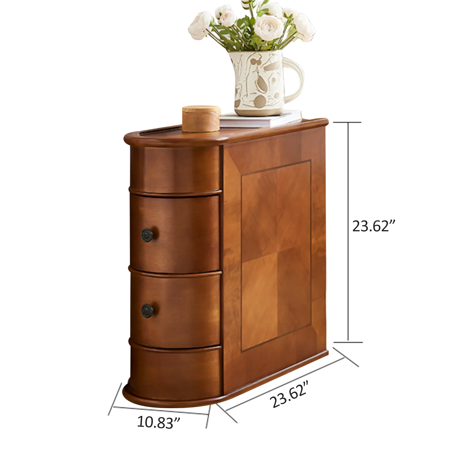 Tribesigns 2-Drawer Solid End Table, 23.6"H Wood Side Tables No Assembly Required, Living Room, Home, Brown